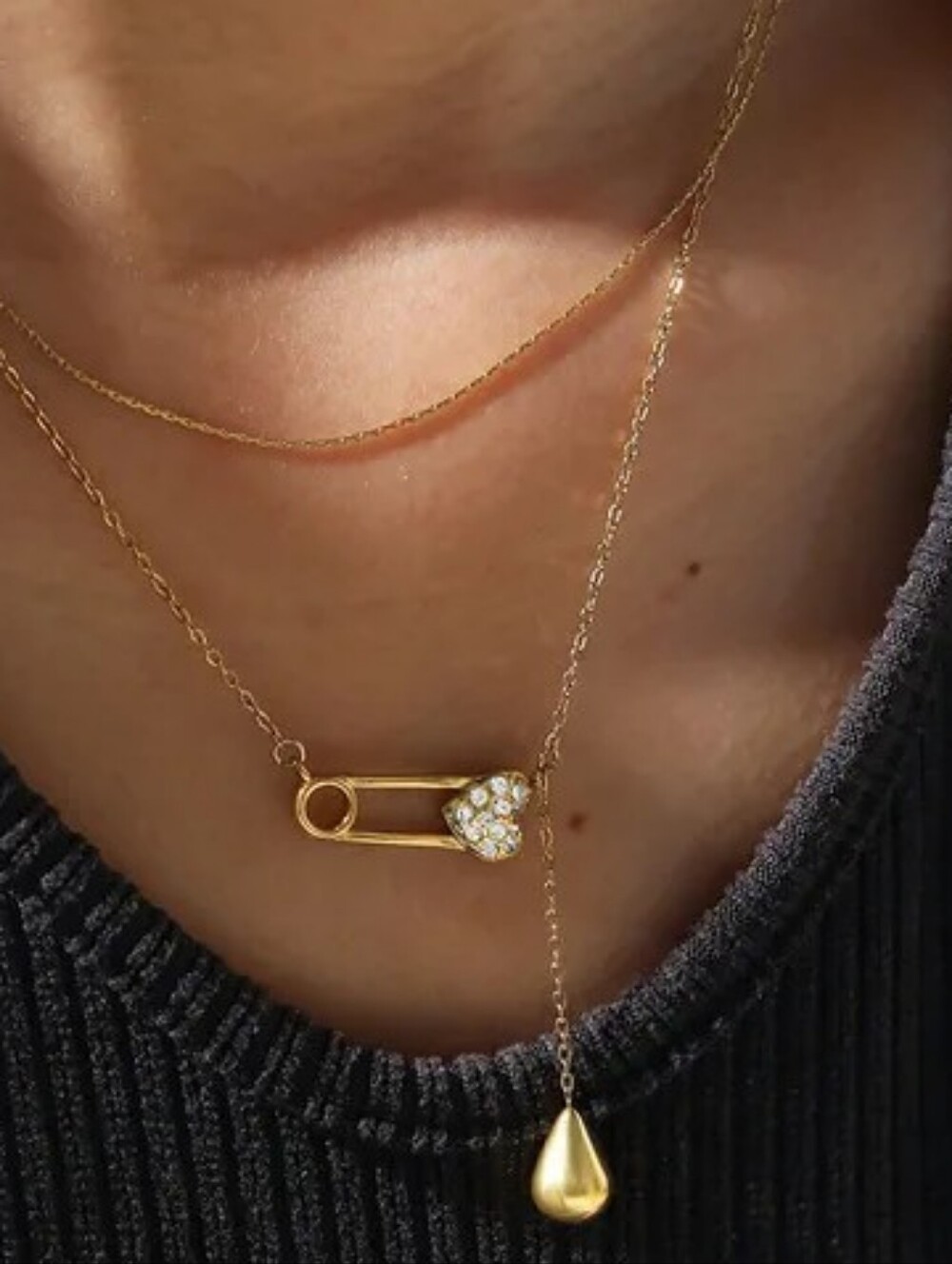 Gold Safety Pin Pendant Necklace - Women's Jewelry